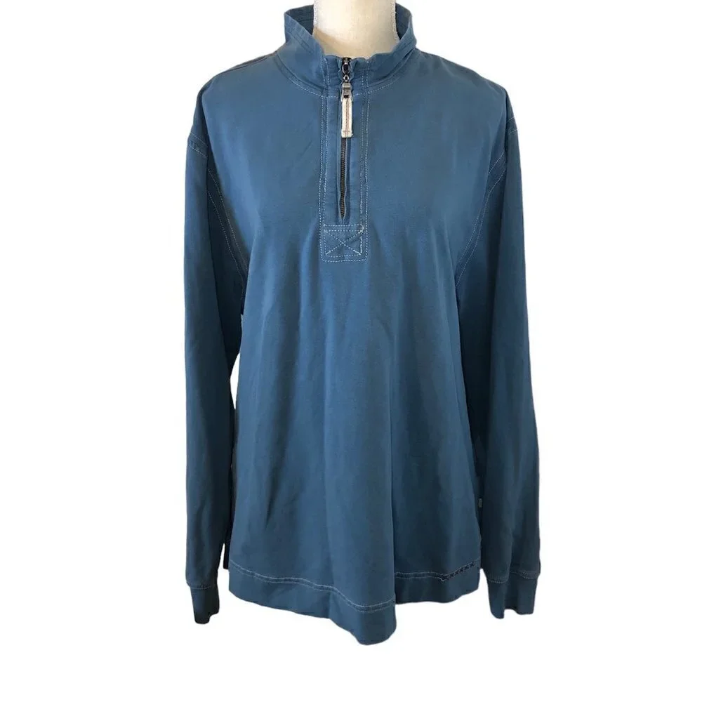 TRUE GRIT 1/4 Zip Sweater Men's Size Large Blue Long Sleeve Turtleneck